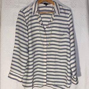 Talbots Navy and Cream Striped Tunic Blouse (PL)